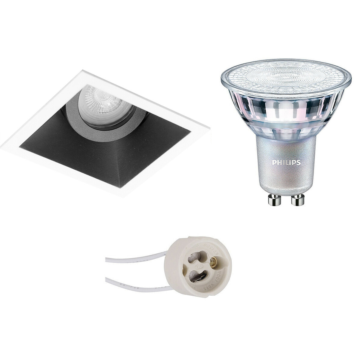 PHILIPS - LED Spot Set - MASTER 927 36D VLE - Pragmi Zano Pro - GU10 Sockel - DimTone Dimmbar - Einbau Quadratisch - Mattschwarz/Weiß - 3.7W - Warmweiß 2200K-2700K - Kippbar - 93mm