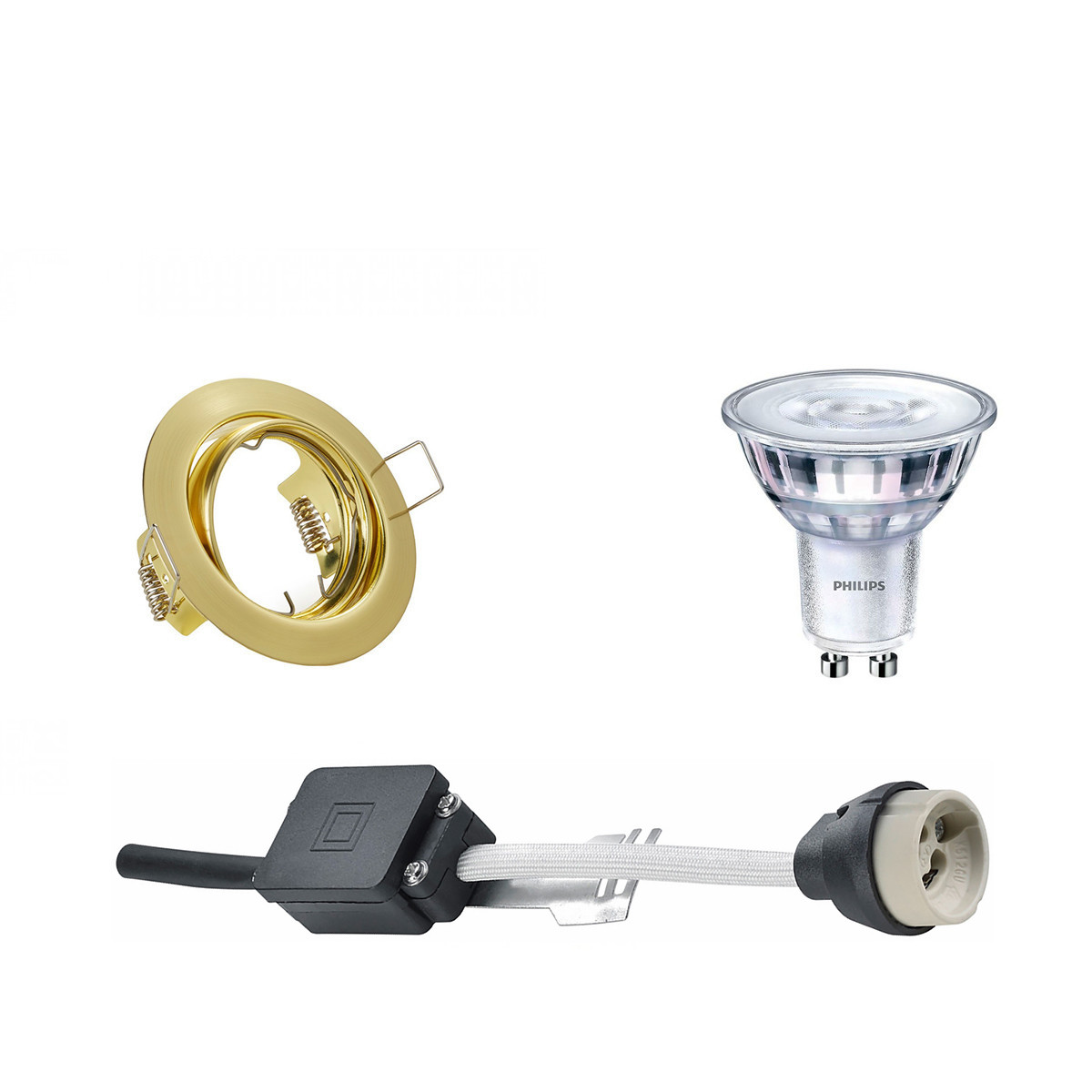 PHILIPS - LED Spot Set - SceneSwitch 827 36D - GU10 Sockel - Dimmbar - Einbau Rund - Matt Gold - 1.5W-5W - Warmweiß 2200K-2700K - Kippbar Ø83mm