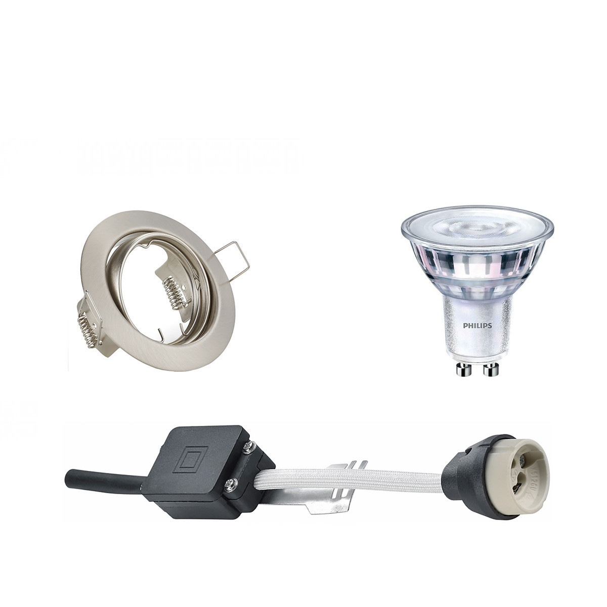 PHILIPS - LED Spot Set - SceneSwitch 827 36D - GU10 Sockel - Dimmbar - Einbau Rund - Matt Nickel - 1.5W-5W - Warmweiß 2200K-2700K - Kippbar Ø83mm