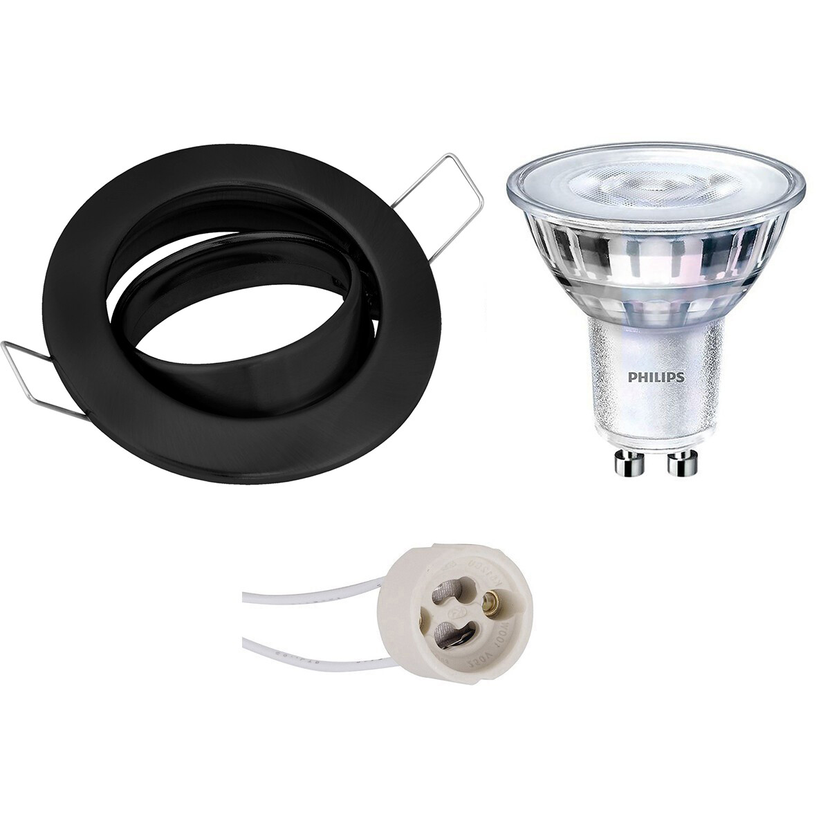 PHILIPS - LED Spot Set - SceneSwitch 827 36D - GU10 Sockel - Dimmbar - Einbau Rund - Matt Schwarz - 1.5W-5W - Warmweiß 2200K-2700K - Kippbar Ø82mm