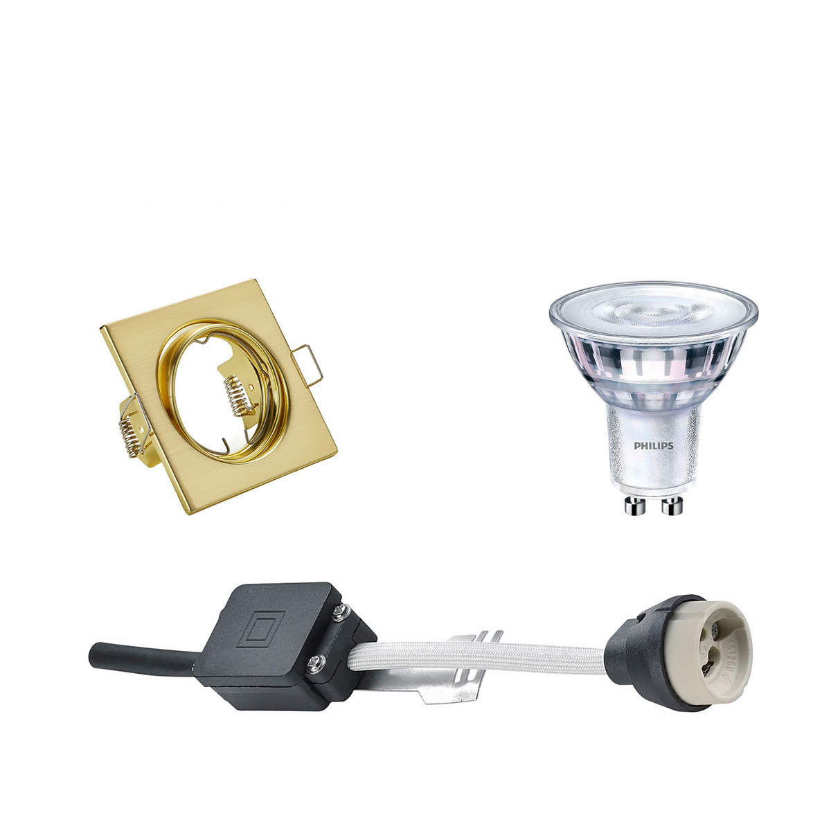 PHILIPS - LED Spot Set - SceneSwitch 827 36D - GU10 Sockel - Dimmbar - Einbau Quadratisch - Matt Gold - 1.5W-5W - Warmweiß 2200K-2700K - Kippbar 80mm