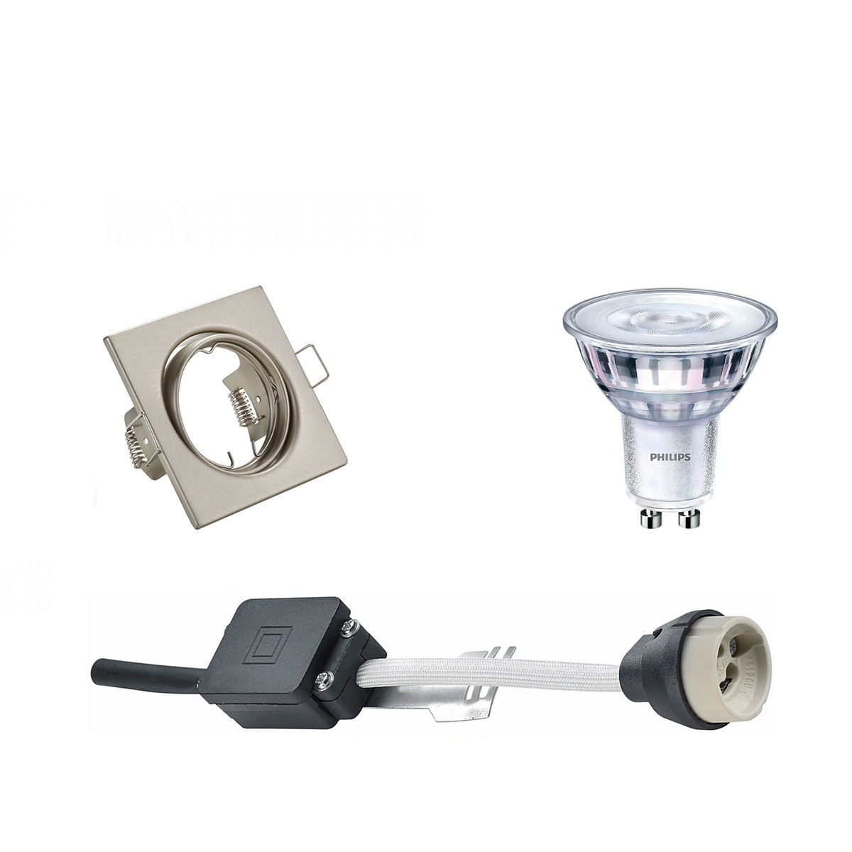 PHILIPS - LED Spot Set - SceneSwitch 827 36D - GU10 Sockel - Dimmbar - Einbau Quadratisch - Matt Nickel - 1.5W-5W - Warmweiß 2200K-2700K - Kippbar 80mm