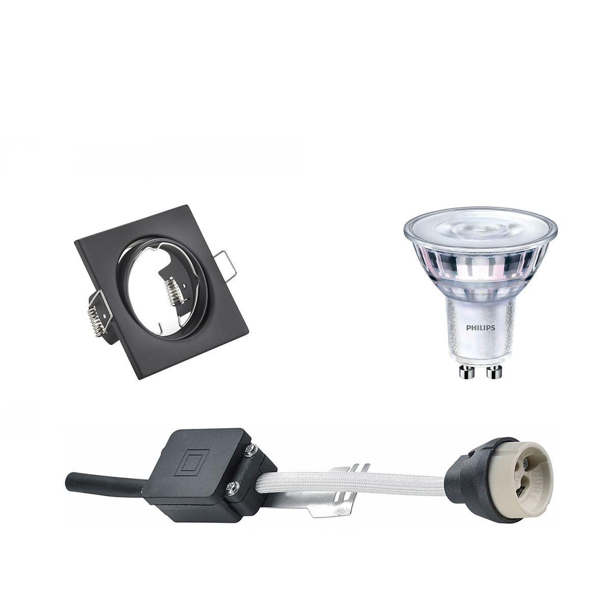 PHILIPS - LED Spot Set - SceneSwitch 827 36D - GU10 Sockel - Dimmbar - Einbau Quadratisch - Mattschwarz - 1.5W-5W - Warmweiß 2200K-2700K - Kippbar 80mm