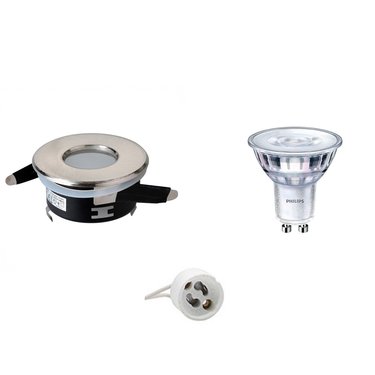 PHILIPS - LED Spot Set - SceneSwitch 827 36D - GU10 Sockel - Wasserdicht IP65 - Dimmbar - Einbau Rund - Matt Chrom - 1.5W-5W - Warmweiß 2200K-2700K - Ø82mm