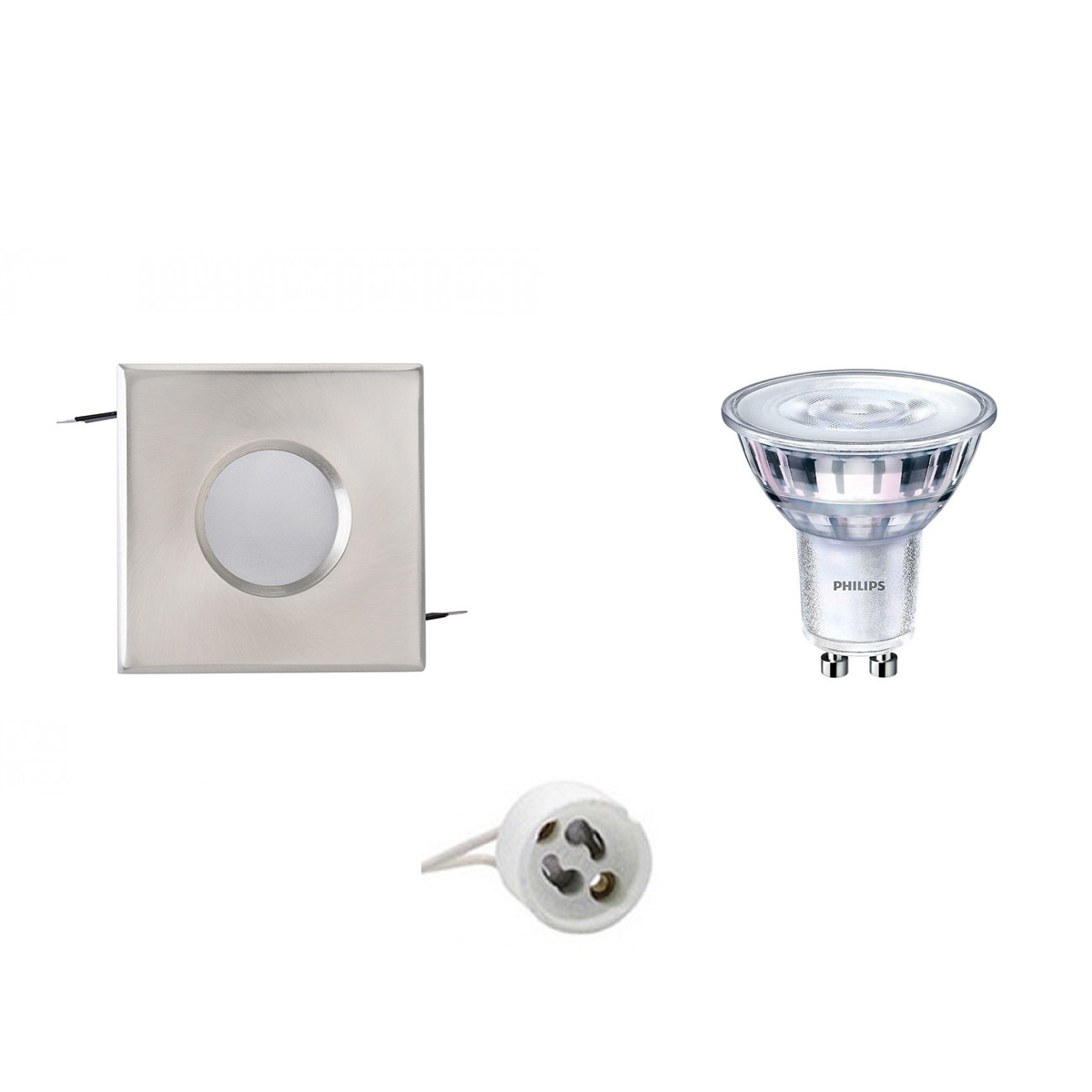 PHILIPS - LED Spot Set - SceneSwitch 827 36D - GU10 Sockel - Wasserdicht IP65 - Dimmbar - Einbau Quadratisch - Matt Chrom - 1.5W-5W - Warmweiß 2200K-2700K - 82mm