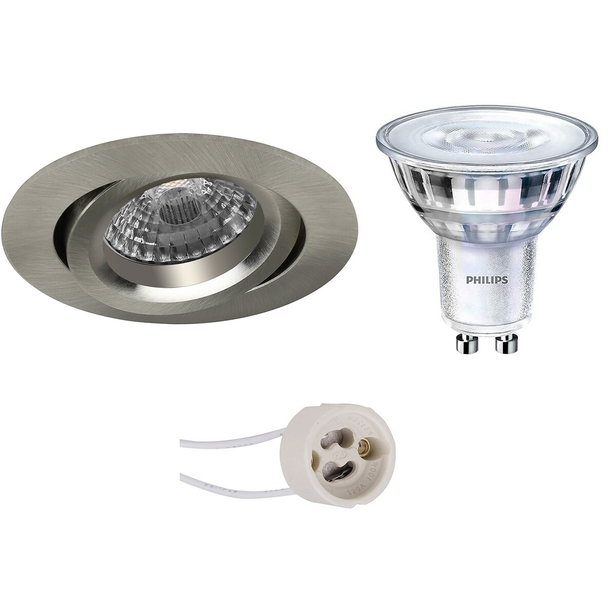 PHILIPS - LED Spot Set - SceneSwitch 827 36D - Pragmi Aerony Pro - GU10 Sockel - Dimmbar - Einbau Rund - Matt Nickel - 1.5W-5W - Warmweiß 2200K-2700K - Kippbar - Ø82mm