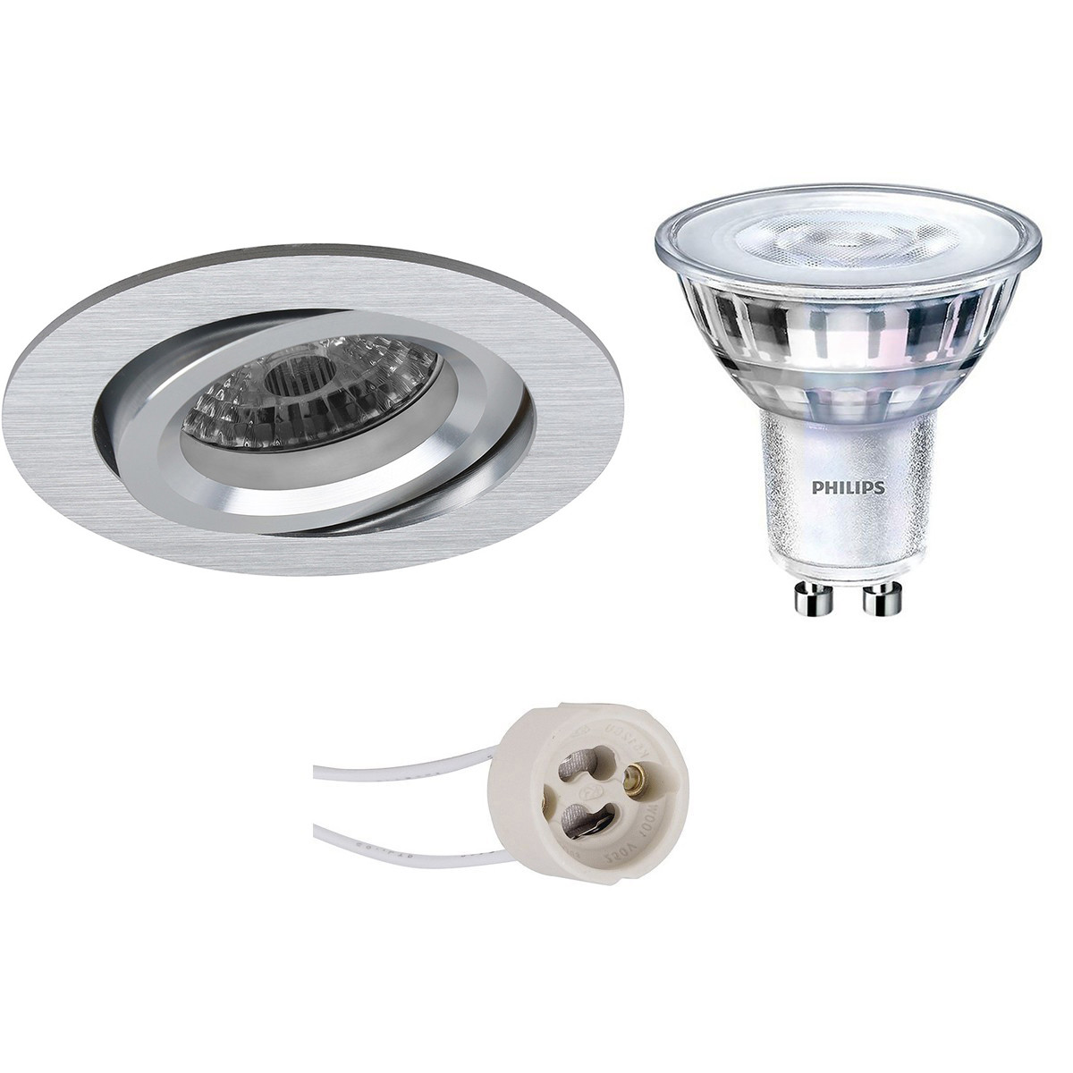 PHILIPS - LED Spot Set - SceneSwitch 827 36D - Pragmi Aerony Pro - GU10 Sockel - Dimmbar - Einbau Rund - Matt Silber - 1.5W-5W - Warmweiß 2200K-2700K - Kippbar - Ø82mm