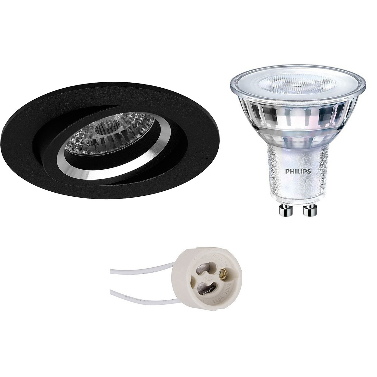 PHILIPS - LED Spot Set - SceneSwitch 827 36D - Pragmi Aerony Pro - GU10 Sockel - Dimmbar - Einbau Rund - Mattschwarz - 1.5W-5W - Warmweiß 2200K-2700K - Kippbar - Ø82mm