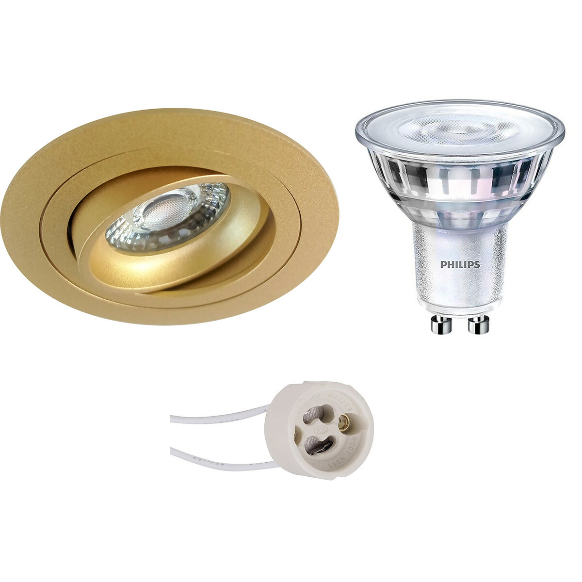 PHILIPS - LED Spot Set - SceneSwitch 827 36D - Pragmi Alpin Pro - GU10 Sockel - Dimmbar - Einbau Rund - Matt Gold - 1.5W-5W - Warmweiß 2200K-2700K - Kippbar - Ø92mm