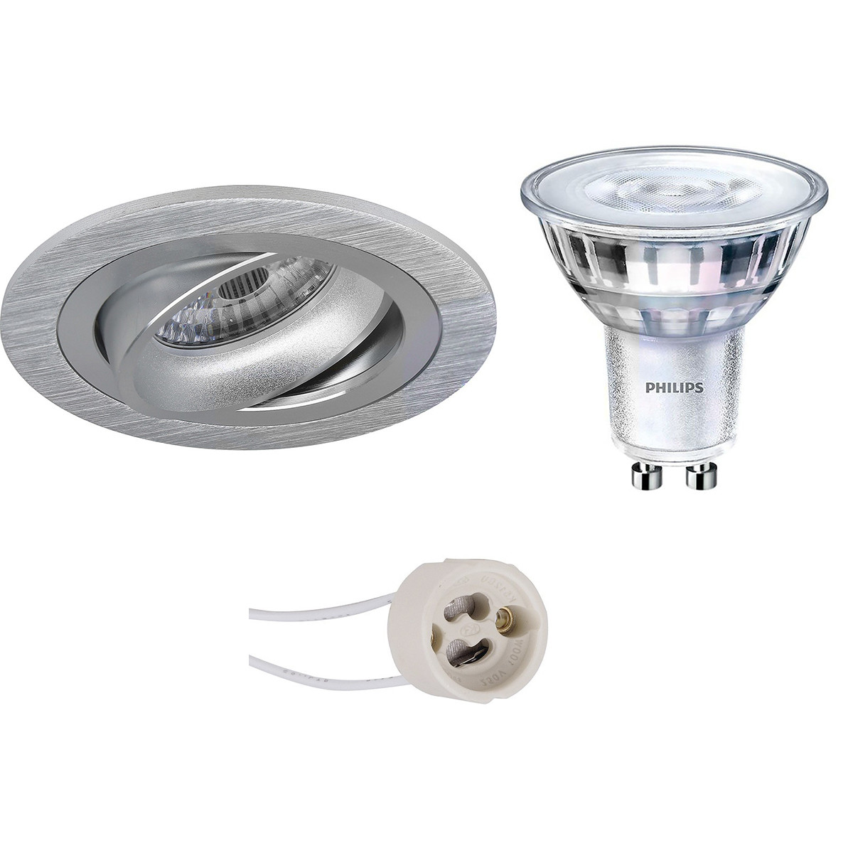 PHILIPS - LED Spot Set - SceneSwitch 827 36D - Pragmi Alpin Pro - GU10 Sockel - Dimmbar - Einbau Rund - Matt Silber - 1.5W-5W - Warmweiß 2200K-2700K - Kippbar Ø92mm