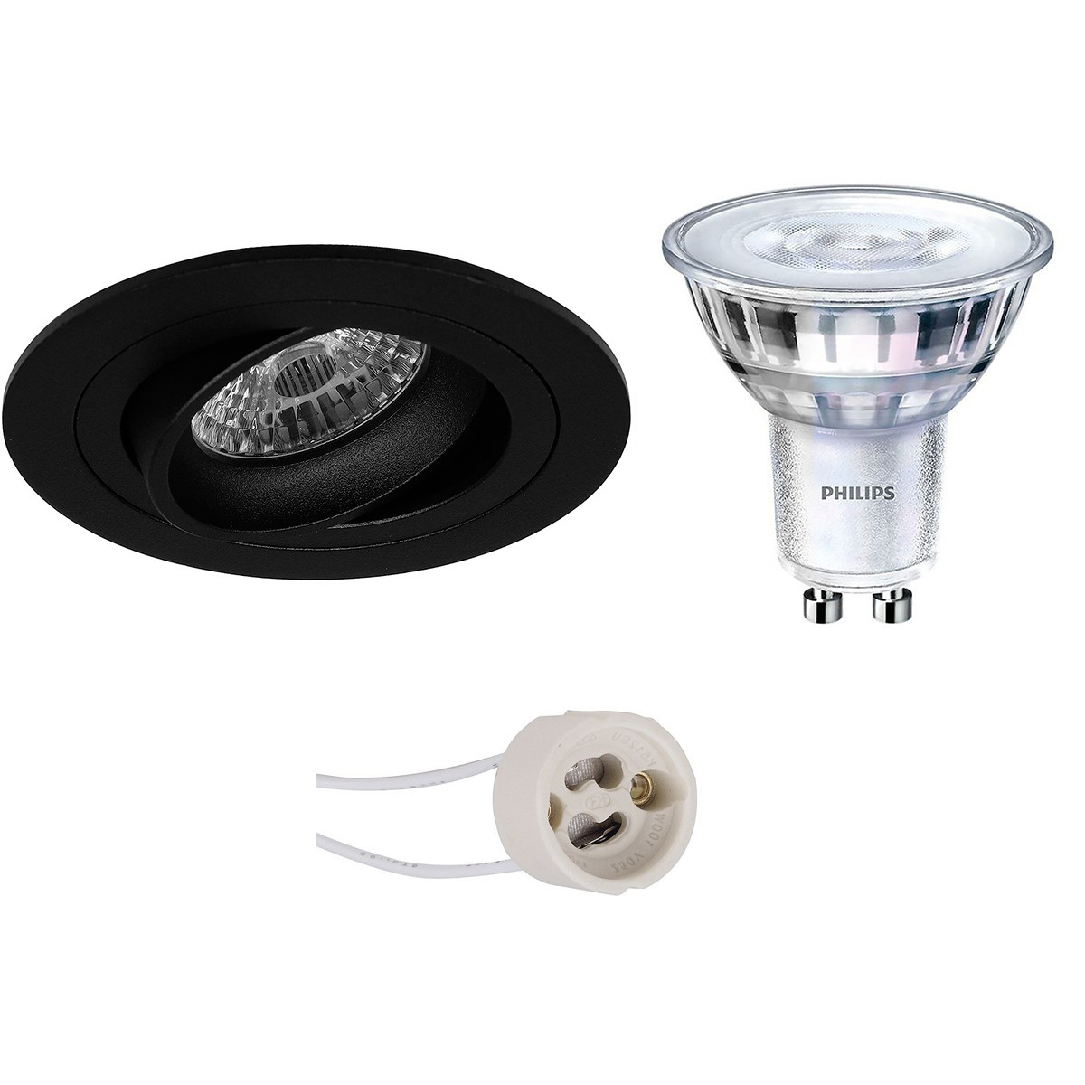 PHILIPS - LED Spot Set - SceneSwitch 827 36D - Pragmi Alpin Pro - GU10 Sockel - Dimmbar - Einbau Rund - Mattschwarz - 1.5W-5W - Warmweiß 2200K-2700K - Kippbar Ø92mm