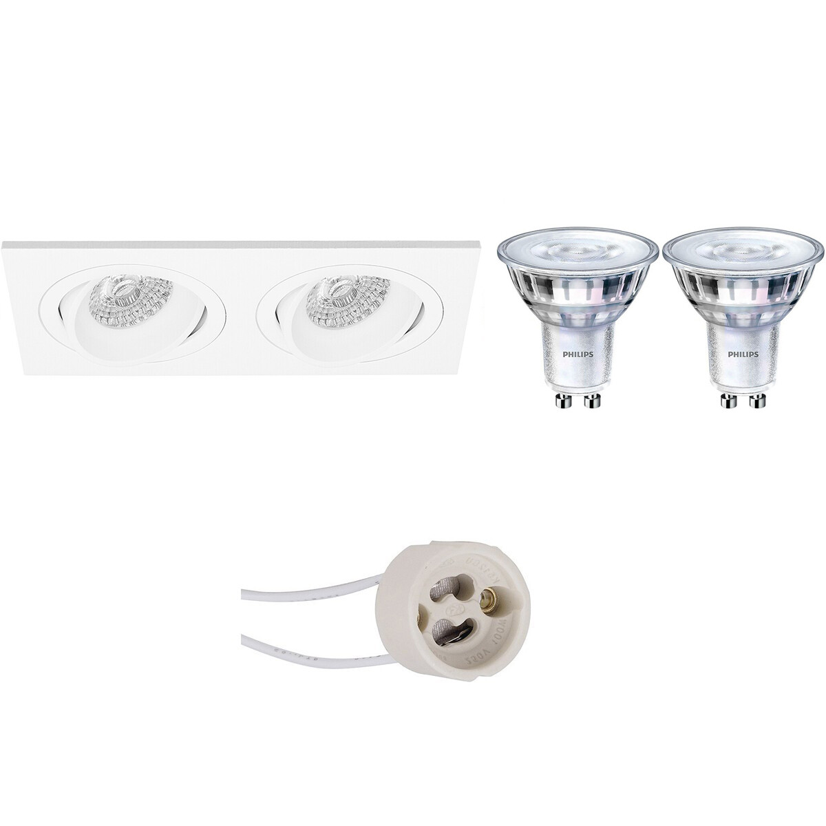 PHILIPS - LED Spot Set - SceneSwitch 827 36D - Pragmi Borny Pro - GU10 Sockel - Dimmbar - Einbau Rechteckig Doppel - Mattweiß - 1.5W-5W - Warmweiß 2200K-2700K - Kippbar - 175x92mm