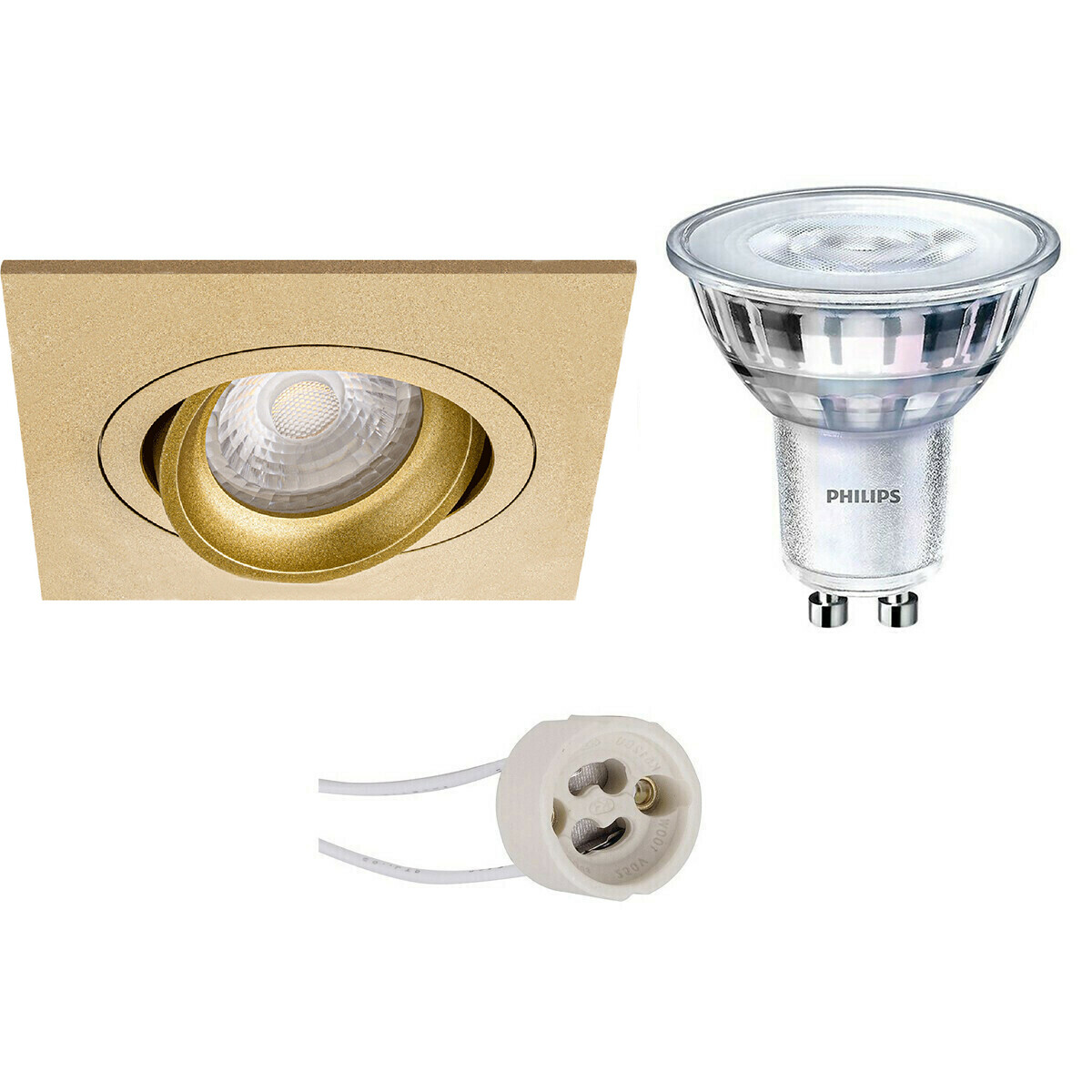 LED Spot Set - Pragmi Borny Pro - GU10 Fassung - Einbau Quadrat - Mattgold - Schwenkbar - 92mm - Philips - SceneSwitch 827 36D - 1.5W-5W - Warmweiß 2200K-2700K - Dimmbar