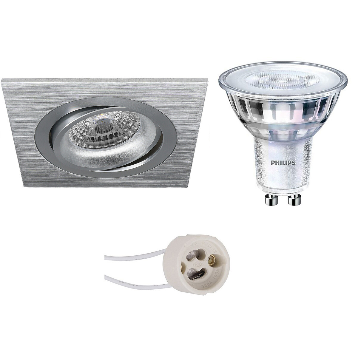 PHILIPS - LED Spot Set - SceneSwitch 827 36D - Pragmi Borny Pro - GU10 Sockel - Dimmbar - Einbau Quadratisch - Matt Silber - 1.5W-5W - Warmweiß 2200K-2700K - Kippbar - 92mm