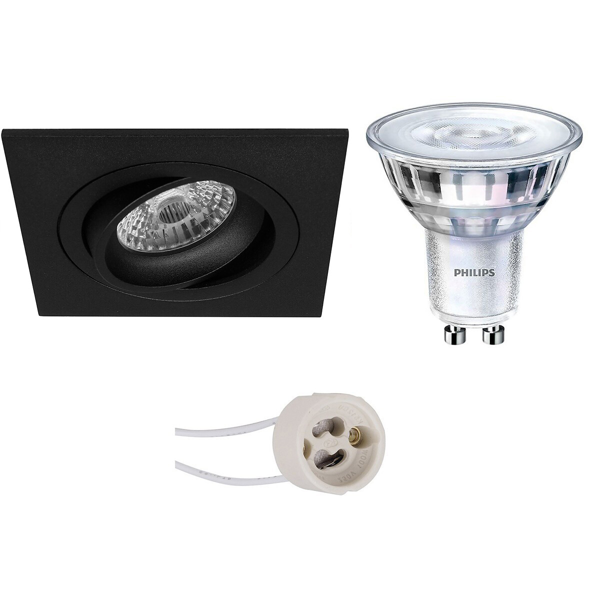 PHILIPS - LED Spot Set - SceneSwitch 827 36D - Pragmi Borny Pro - GU10 Sockel - Dimmbar - Einbau Quadratisch - Mattschwarz - 1.5W-5W - Warmweiß 2200K-2700K - Kippbar - 92mm