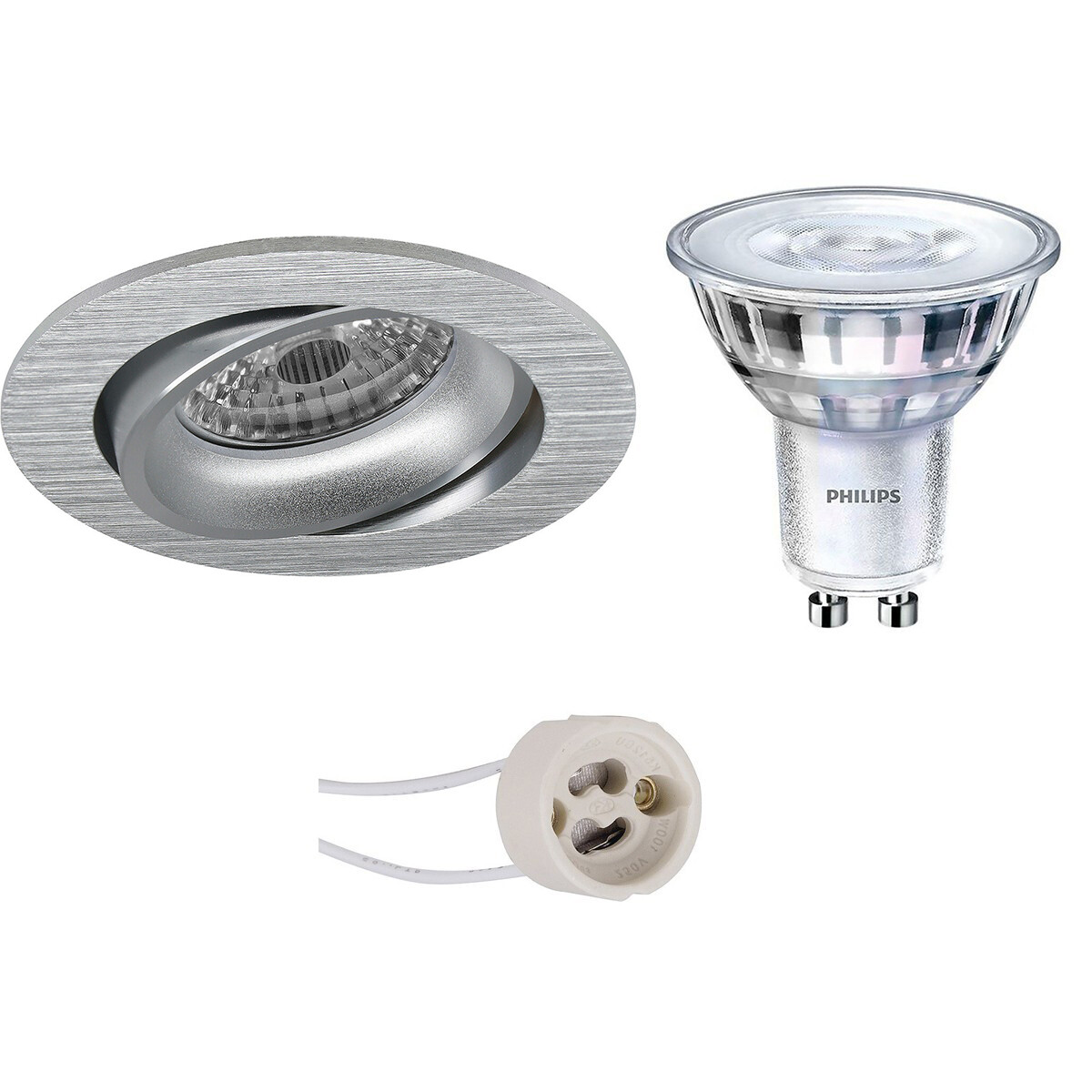 PHILIPS - LED Spot Set - SceneSwitch 827 36D - Pragmi Delton Pro - GU10 Sockel - Dimmbar - Einbau Rund - Matt Silber - 1.5W-5W - Warmweiß 2200K-2700K - Kippbar - Ø82mm