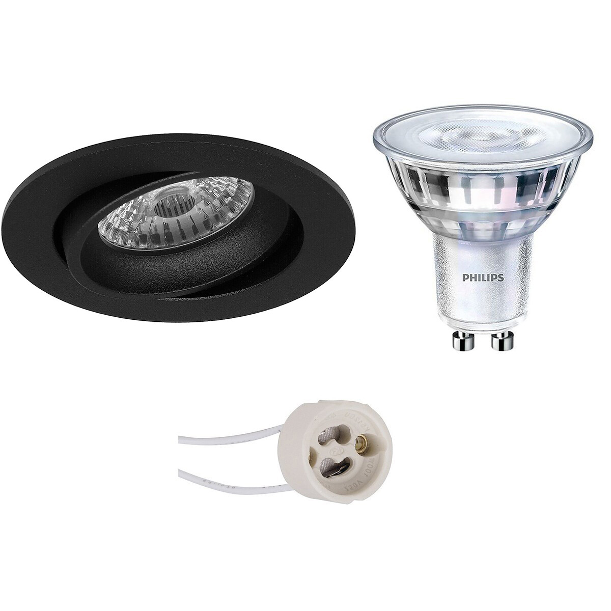 PHILIPS - LED Spot Set - SceneSwitch 827 36D - Pragmi Delton Pro - GU10 Sockel - Dimmbar - Einbau Rund - Mattschwarz - 1.5W-5W - Warmweiß 2200K-2700K - Kippbar - Ø82mm