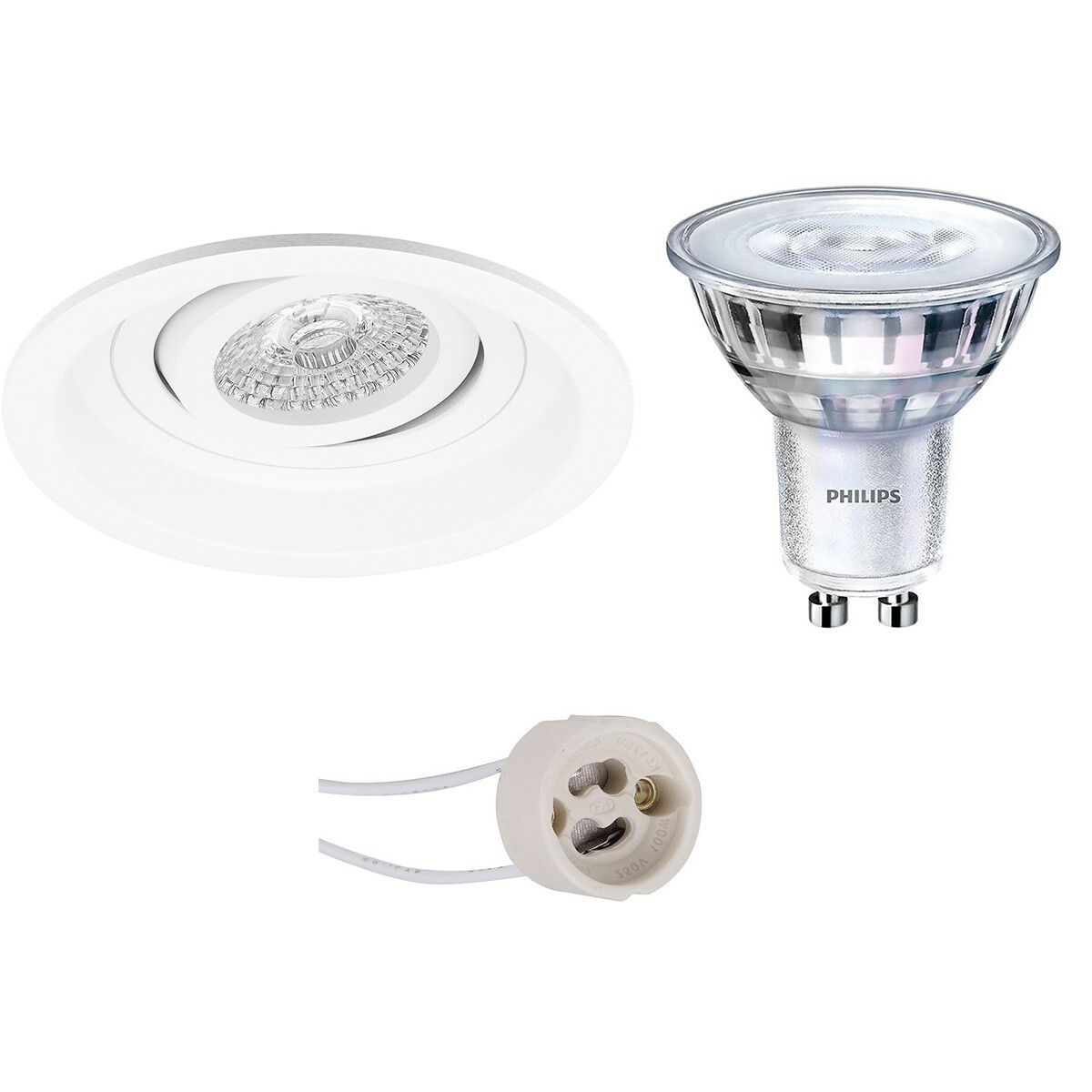 PHILIPS - LED Spot Set - SceneSwitch 827 36D - Pragmi Domy Pro - GU10 Sockel - Dimmbar - Einbau Rund - Mattweiß - 1.5W-5W - Warmweiß 2200K-2700K - Deep - Kippbar - Ø105mm