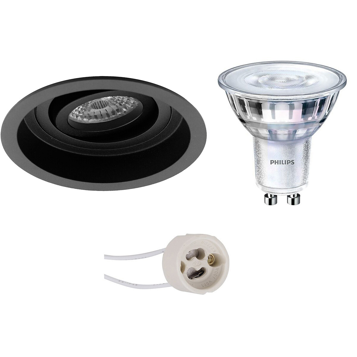 PHILIPS - LED Spot Set - SceneSwitch 827 36D - Pragmi Domy Pro - GU10 Sockel - Dimmbar - Einbau Rund - Mattschwarz - 1.5W-5W - Warmweiß 2200K-2700K - Deep - Kippbar - Ø105mm