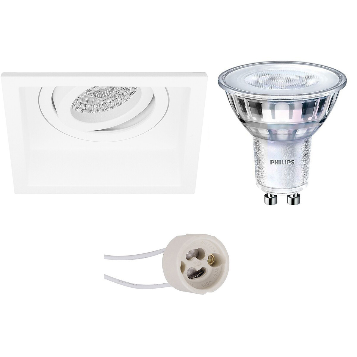 PHILIPS - LED Spot Set - SceneSwitch 827 36D - Pragmi Domy Pro - GU10 Sockel - Dimmbar - Einbau Quadratisch - Mattweiß - 1.5W-5W - Warmweiß 2200K-2700K - Deep - Kippbar - 105mm