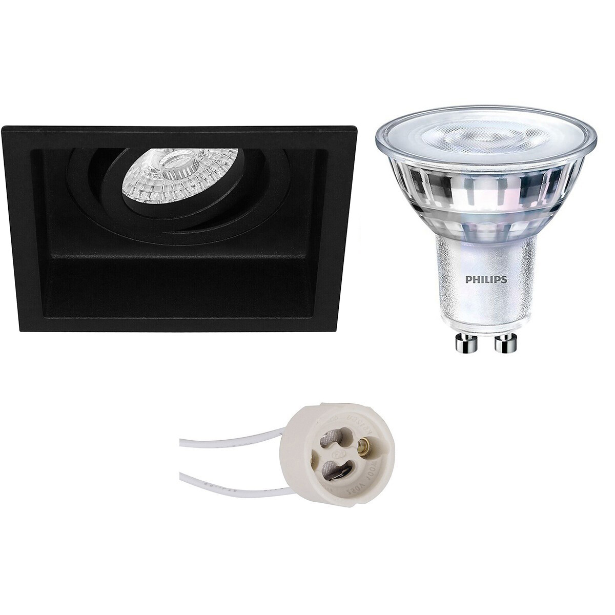 PHILIPS - LED Spot Set - SceneSwitch 827 36D - Pragmi Domy Pro - GU10 Sockel - Dimmbar - Einbau Quadratisch - Mattschwarz - 1.5W-5W - Warmweiß 2200K-2700K - Deep - Kippbar - 105mm