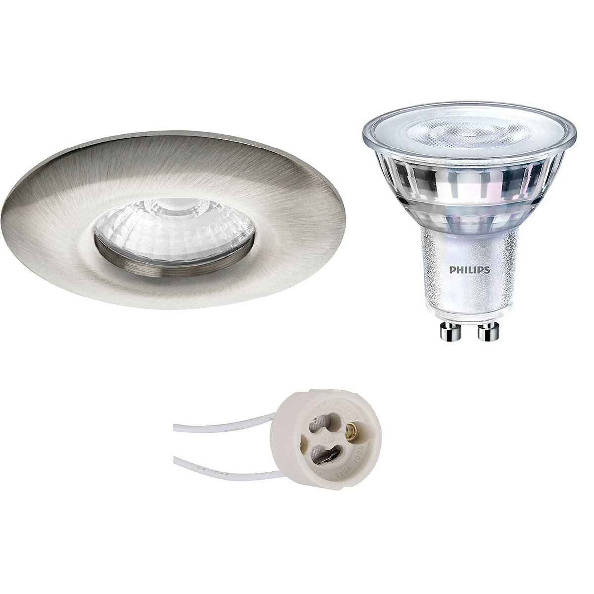 PHILIPS - LED Spot Set - SceneSwitch 827 36D - Pragmi Luno Pro - Wasserdicht IP65 - GU10 Sockel - Dimmbar - Einbau Rund - Matt Nickel - 1.5W-5W - Warmweiß 2200K-2700K - Ø82mm