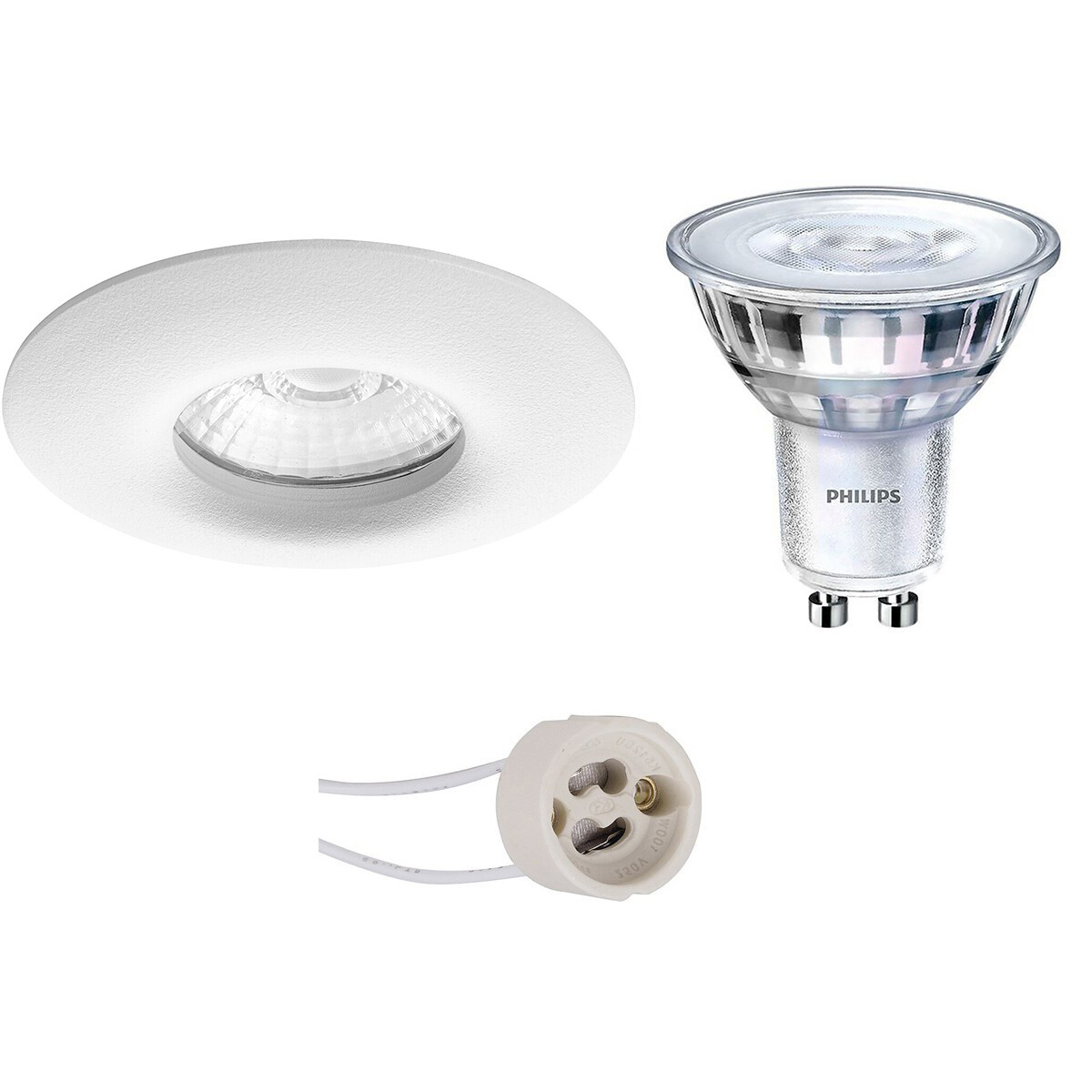 PHILIPS - LED Spot Set - SceneSwitch 827 36D - Pragmi Luno Pro - Wasserdicht IP65 - GU10 Sockel - Dimmbar - Einbau Rund - Mattweiß - 1.5W-5W - Warmweiß 2200K-2700K - Ø82mm