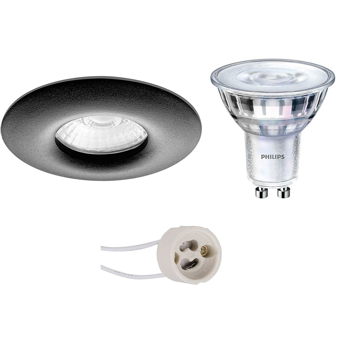 PHILIPS - LED Spot Set - SceneSwitch 827 36D - Pragmi Luno Pro - Wasserdicht IP65 - GU10 Sockel - Dimmbar - Einbau Rund - Mattschwarz - 1.5W-5W - Warmweiß 2200K-2700K - Ø82mm