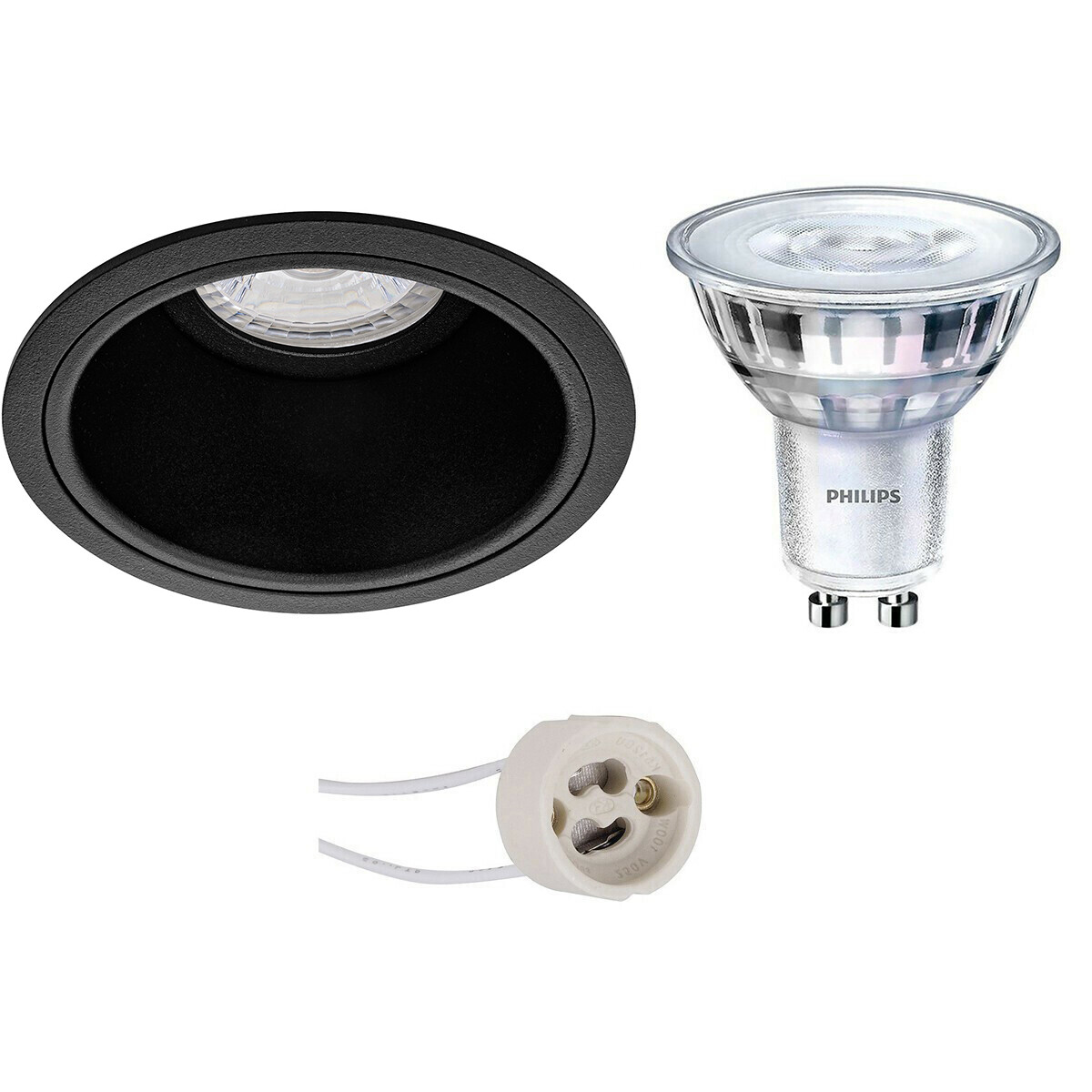 PHILIPS - LED Spot Set - SceneSwitch 827 36D - Pragmi Minko Pro - GU10 Sockel - Dimmbar - Einbau Rund - Mattschwarz - 1.5W-5W - Warmweiß 2200K-2700K - Deep - Ø90mm