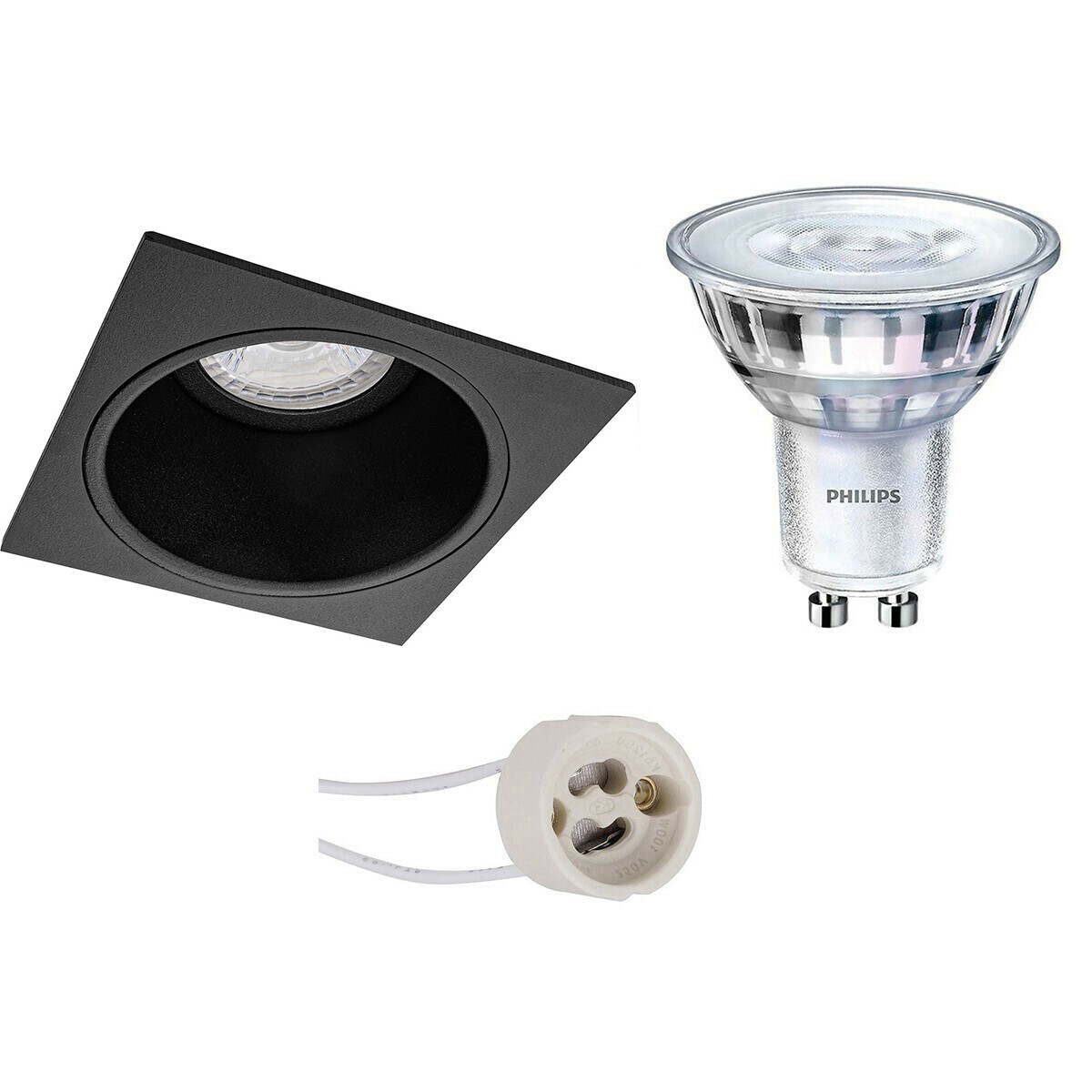 PHILIPS - LED Spot Set - SceneSwitch 827 36D - Pragmi Minko Pro - GU10 Sockel - Dimmbar - Einbau Quadratisch - Mattschwarz - 1.5W-5W - Warmweiß 2200K-2700K - Deep - 90mm