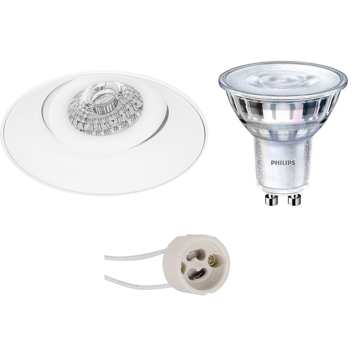 PHILIPS - LED Spot Set - SceneSwitch 827 36D - Pragmi Nivas Pro - GU10 Sockel - Dimmbar - Einbau Rund - Mattweiß - 1.5W-5W - Warmweiß 2200K-2700K - Trimless - Kippbar - Ø150mm