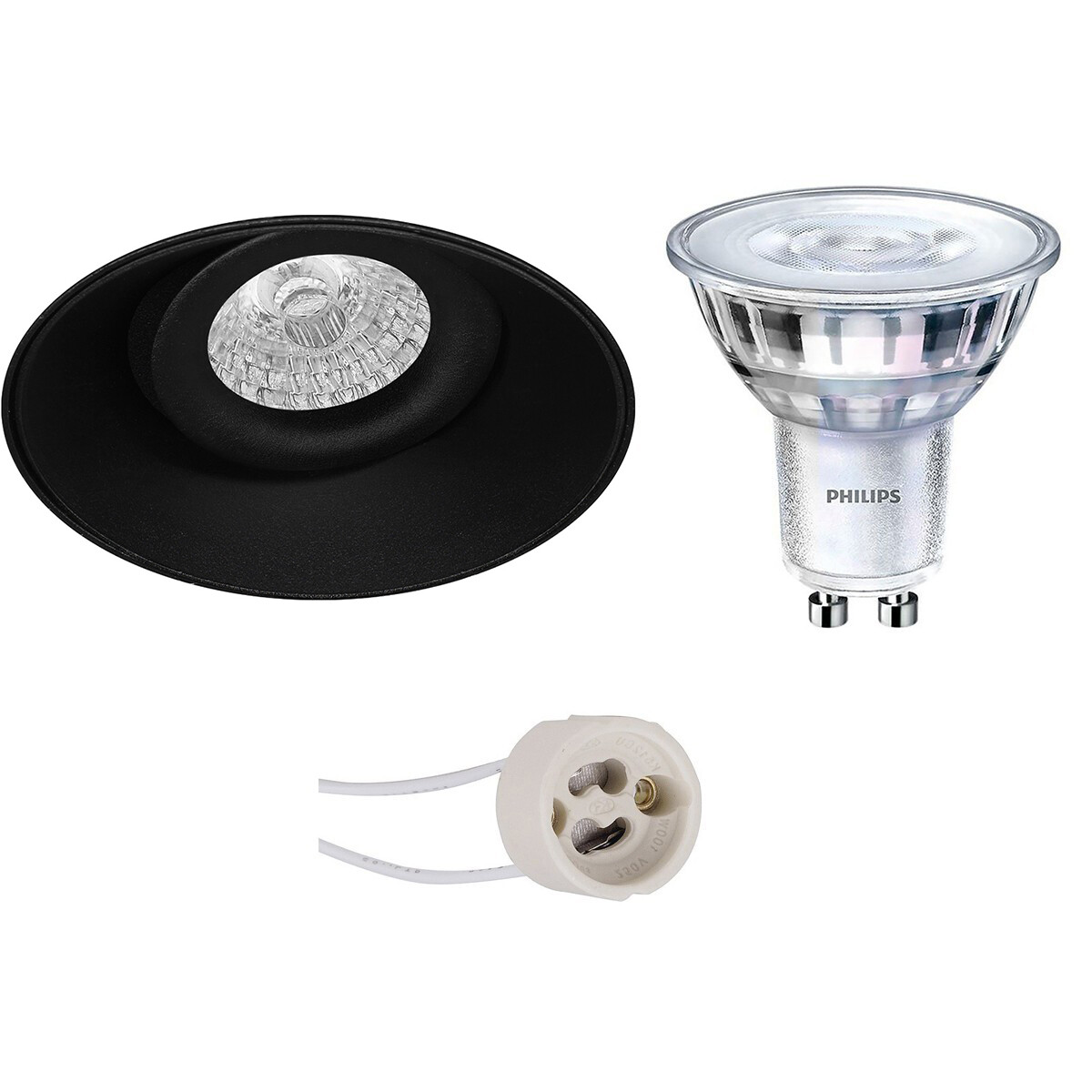 PHILIPS - LED Spot Set - SceneSwitch 827 36D - Pragmi Nivas Pro - GU10 Sockel - Dimmbar - Einbau Rund - Mattschwarz - 1.5W-5W - Warmweiß 2200K-2700K - Trimless - Kippbar - Ø150mm