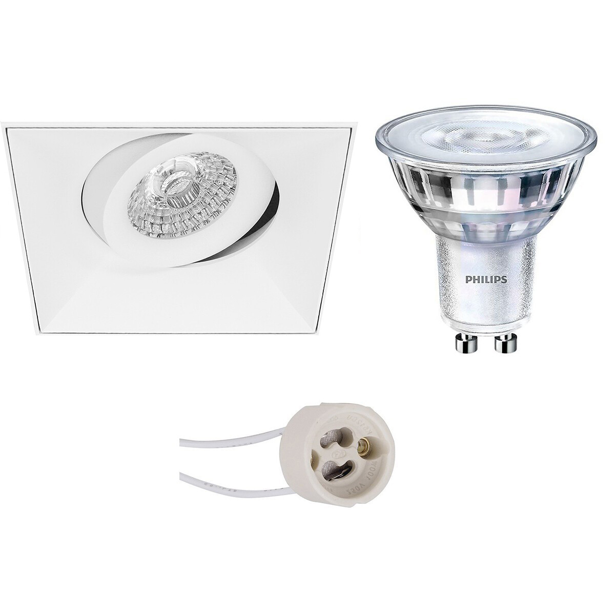 PHILIPS - LED Spot Set - SceneSwitch 827 36D - Pragmi Nivas Pro - GU10 Sockel - Dimmbar - Einbau Quadratisch - Mattweiß - 1.5W-5W - Warmweiß 2200K-2700K - Trimless - Kippbar - 150mm