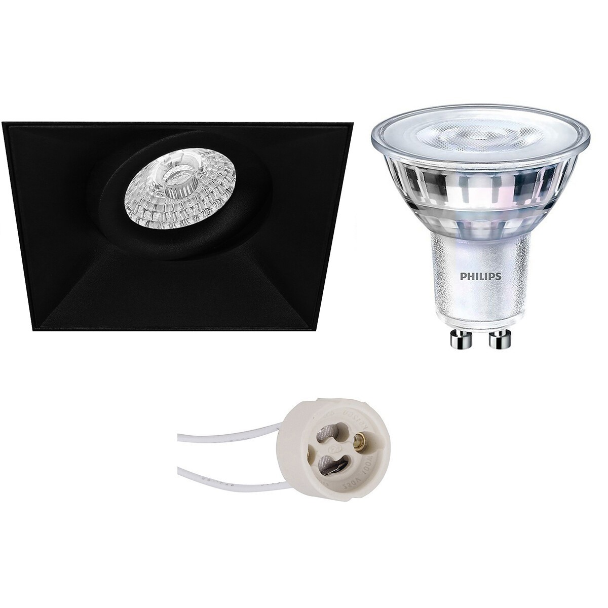 PHILIPS - LED Spot Set - SceneSwitch 827 36D - Pragmi Nivas Pro - GU10 Sockel - Dimmbar - Einbau Quadratisch - Mattschwarz - 1.5W-5W - Warmweiß 2200K-2700K - Trimless - Kippbar - 150mm