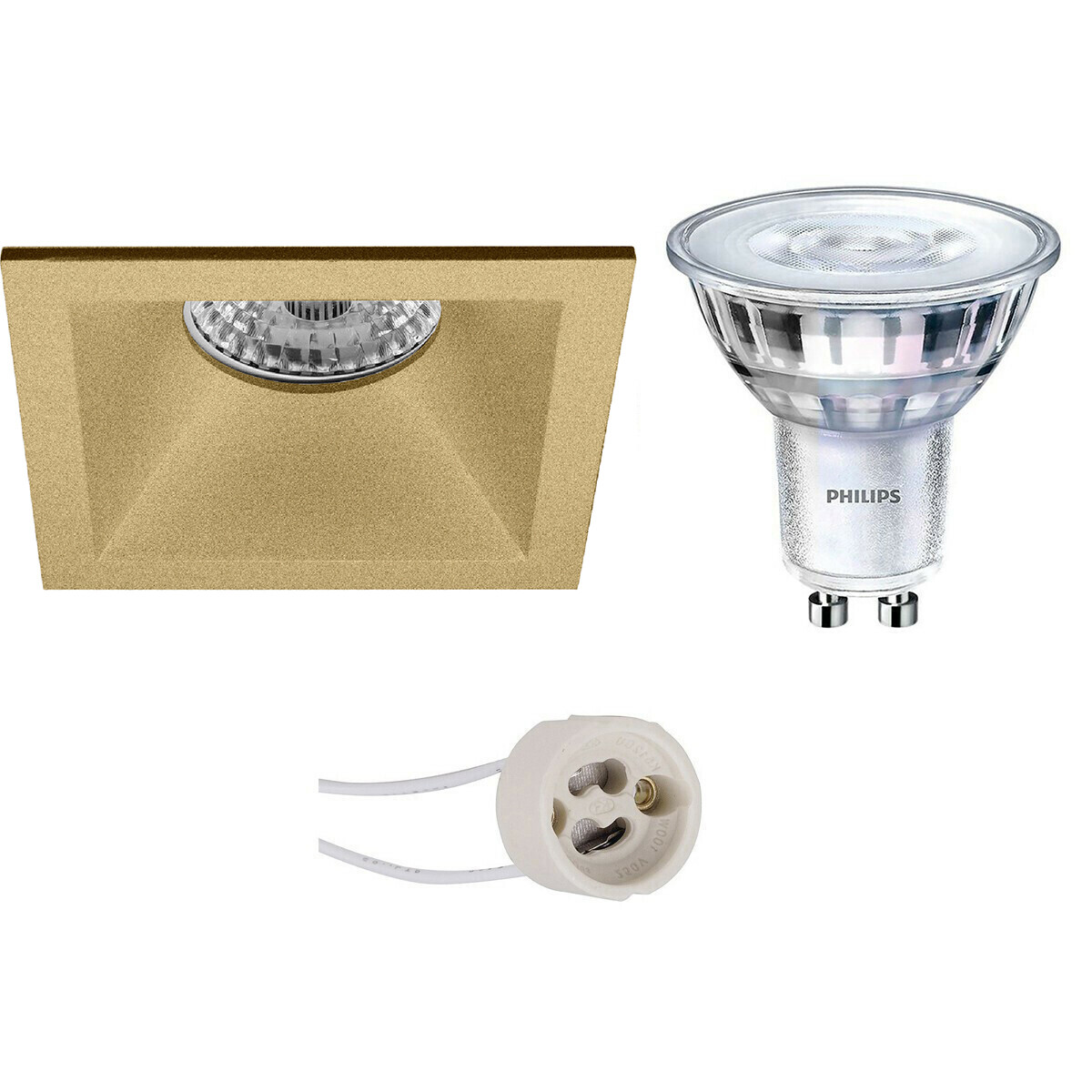 LED Spot Set - Pragmi Pollon Pro - GU10 Fassung - Einbau Quadrat - Matt Gold - Vertieft - 82mm - Philips - SceneSwitch 827 36D - 1.5W-5W - Warmweiß 2200K-2700K - Dimmbar