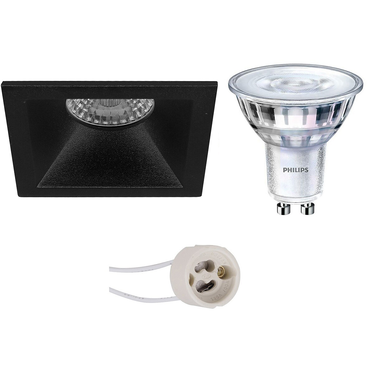 PHILIPS - LED Spot Set - SceneSwitch 827 36D - Pragmi Pollon Pro - GU10 Sockel - Dimmbar - Einbau Quadratisch - Mattschwarz - 1.5W-5W - Warmweiß 2200K-2700K - Deep - 82mm