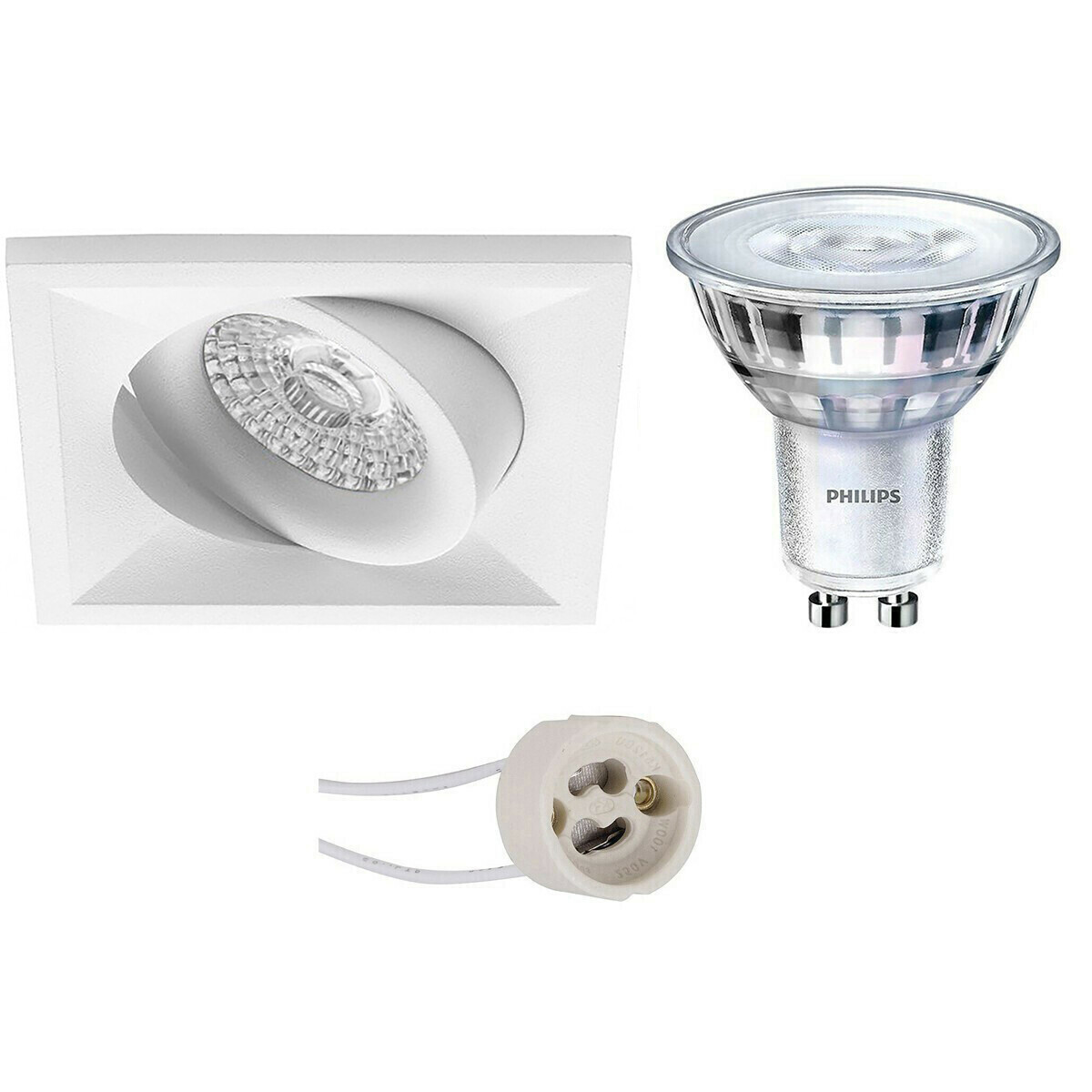 LED Spot Set - Pragmi Qiundo Pro - GU10 Fassung - Einbau Quadrat - Matt Weiß - Schwenkbar - 80mm - Philips - SceneSwitch 827 36D - 1.5W-5W - Warmweiß 2200K-2700K - Dimmbar