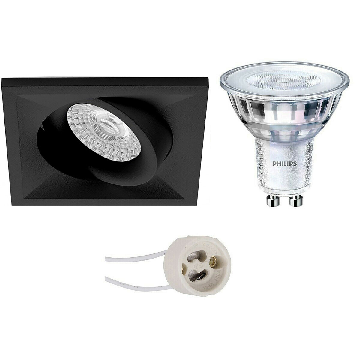 LED Spot Set - Pragmi Qiundo Pro - GU10 Fassung - Einbau Quadrat - Mattschwarz - Schwenkbar - 80mm - Philips - SceneSwitch 827 36D - 1.5W-5W - Warmweiß 2200K-2700K - Dimmbar