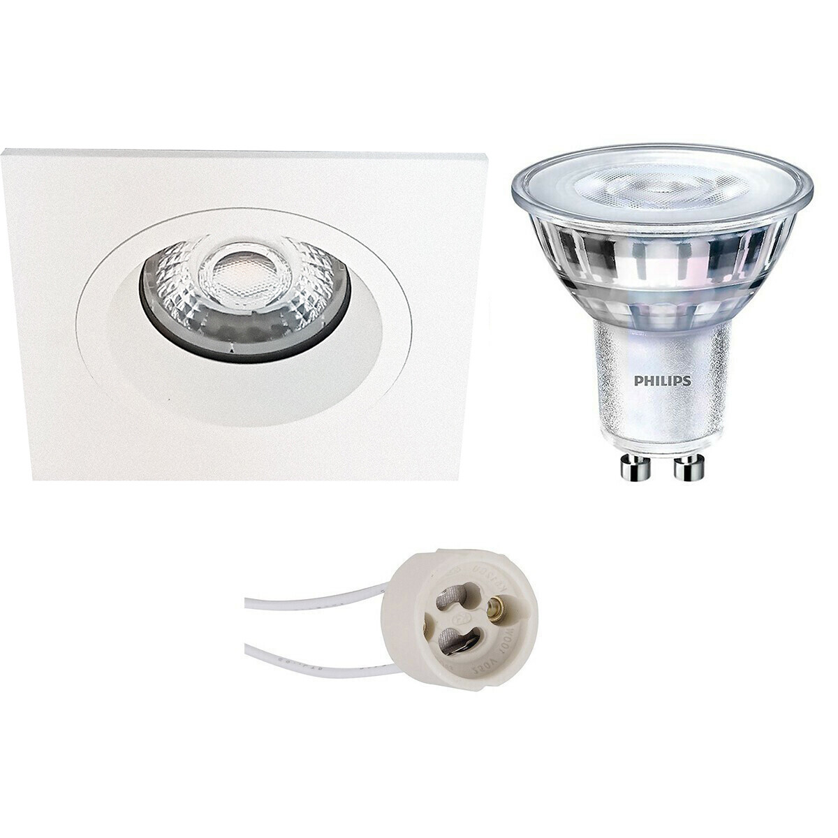 PHILIPS - LED Spot Set - SceneSwitch 827 36D - Pragmi Rodos Pro - GU10 Sockel - Dimmbar - Einbau Quadratisch - Mattweiß - 1.5W-5W - Warmweiß 2200K-2700K - 93mm