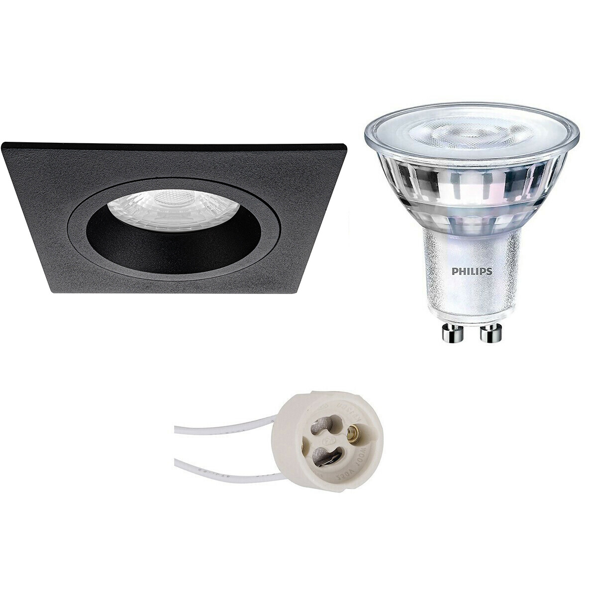 PHILIPS - LED Spot Set - SceneSwitch 827 36D - Pragmi Rodos Pro - GU10 Sockel - Dimmbar - Einbau Quadratisch - Mattschwarz - 1.5W-5W - Warmweiß 2200K-2700K - 93mm