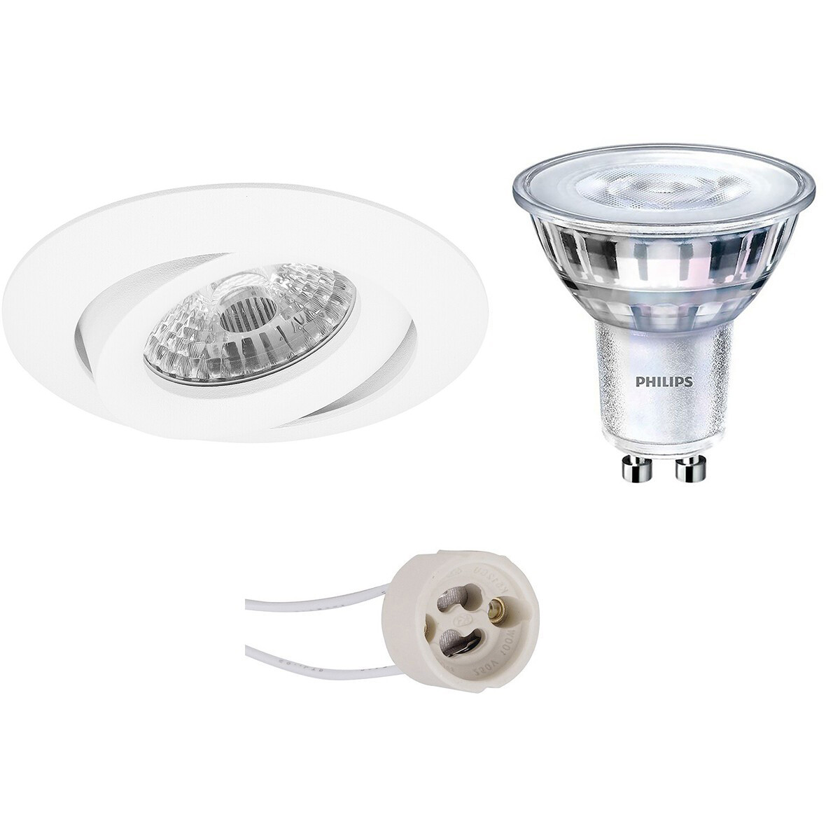 PHILIPS - LED Spot Set - SceneSwitch 827 36D - Pragmi Uranio Pro - GU10 Sockel - Dimmbar - Einbau Rund - Mattweiß - 1.5W-5W - Warmweiß 2200K-2700K - Kippbar - Ø82mm