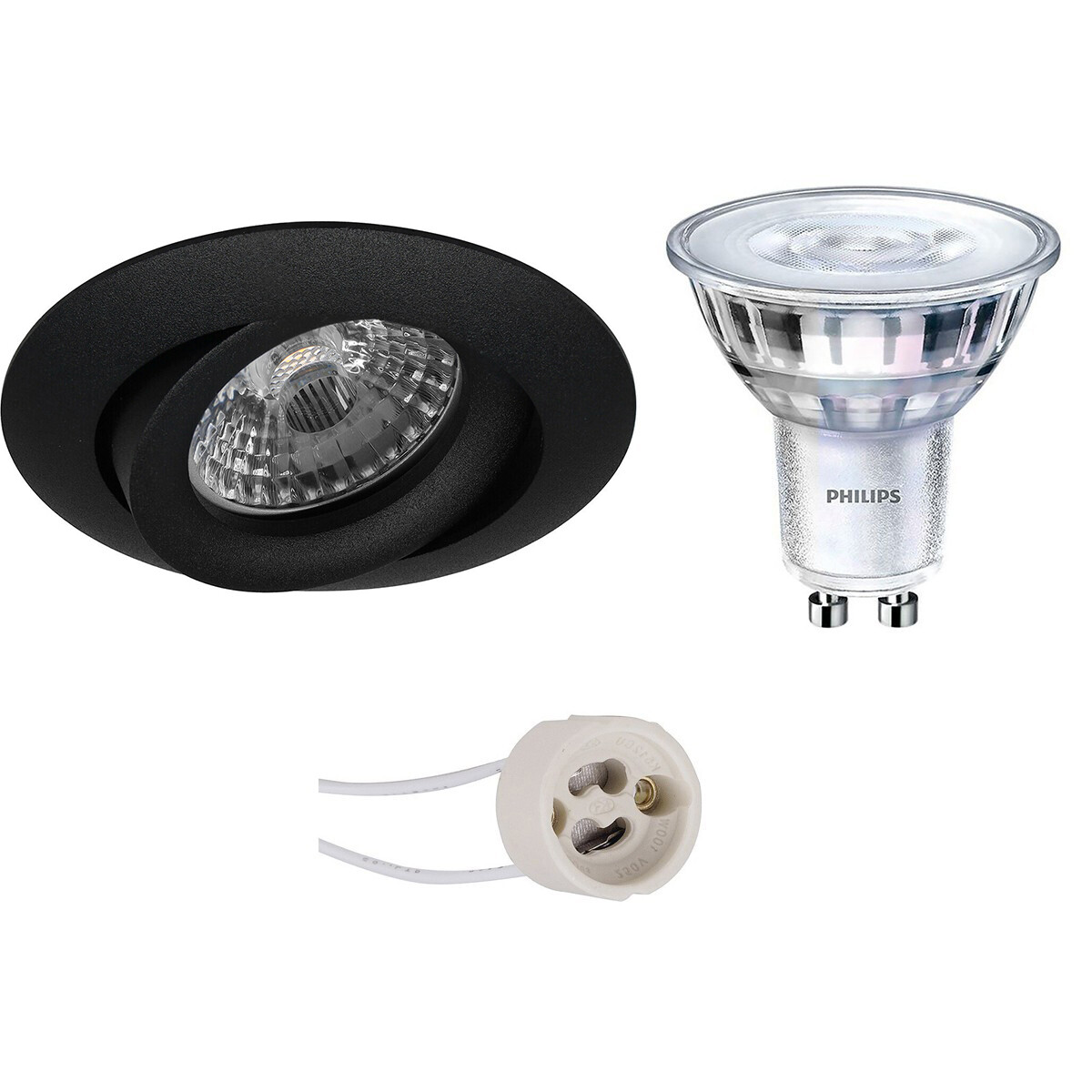 PHILIPS - LED Spot Set - SceneSwitch 827 36D - Pragmi Uranio Pro - GU10 Sockel - Dimmbar - Einbau Rund - Mattschwarz - 1.5W-5W - Warmweiß 2200K-2700K - Kippbar - Ø82mm