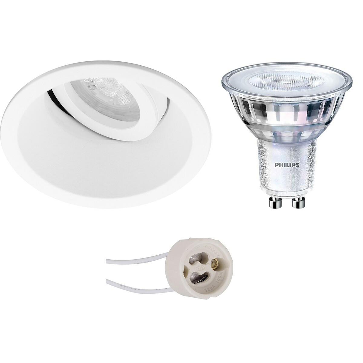 PHILIPS - LED Spot Set - SceneSwitch 827 36D - Pragmi Zano Pro - GU10 Sockel - Dimmbar - Einbau Rund - Mattweiß - 1.5W-5W - Warmweiß 2200K-2700K - Kippbar - Ø93mm