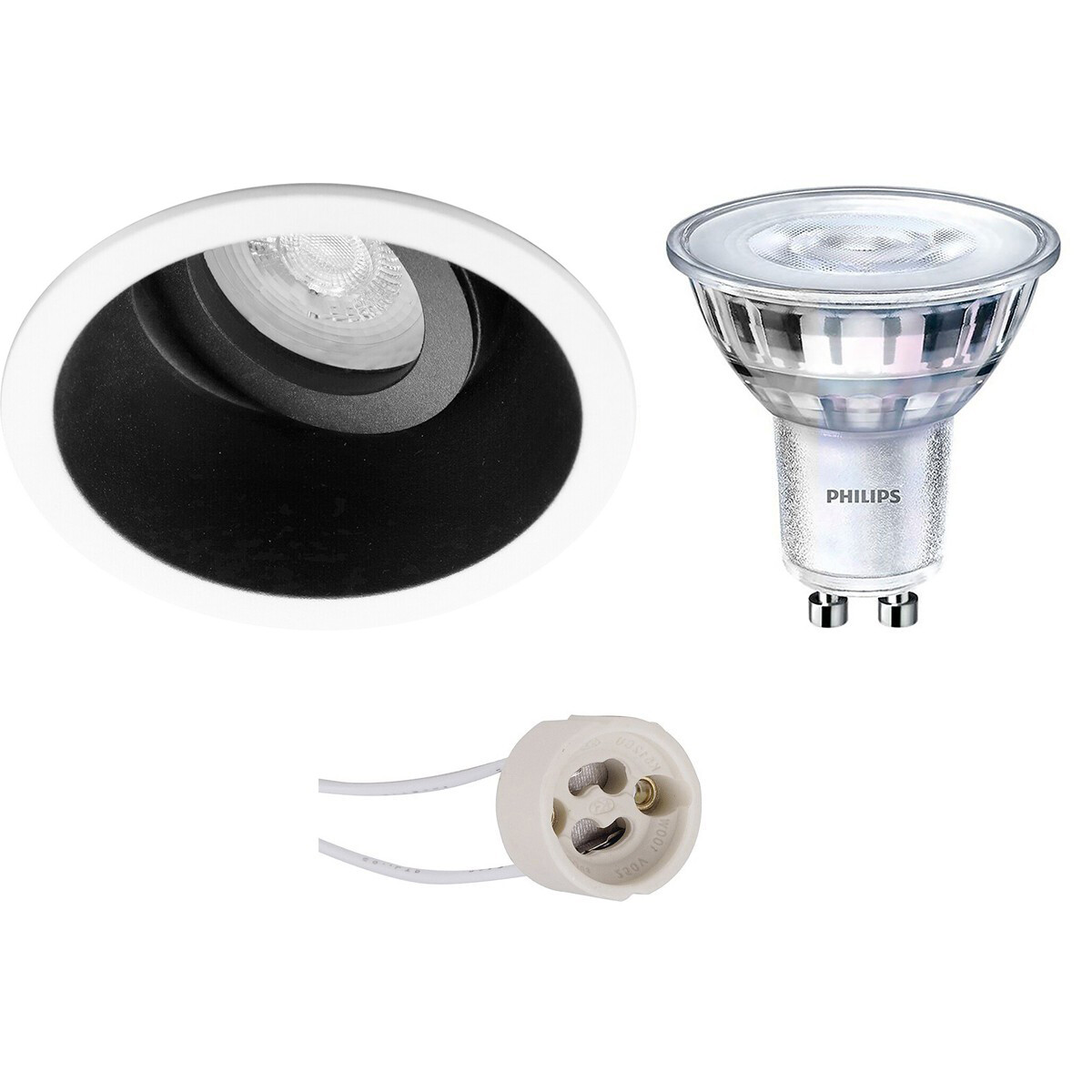 PHILIPS - LED Spot Set - SceneSwitch 827 36D - Pragmi Zano Pro - GU10 Sockel - Dimmbar - Einbau Rund - Mattschwarz/Weiß - 1.5W-5W - Warmweiß 2200K-2700K - Kippbar - Ø93mm