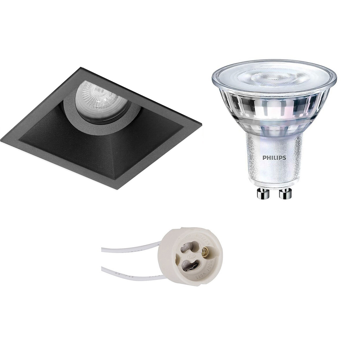 PHILIPS - LED Spot Set - SceneSwitch 827 36D - Pragmi Zano Pro - GU10 Sockel - Dimmbar - Einbau Quadratisch - Mattschwarz - 1.5W-5W - Warmweiß 2200K-2700K - Kippbar - 93mm