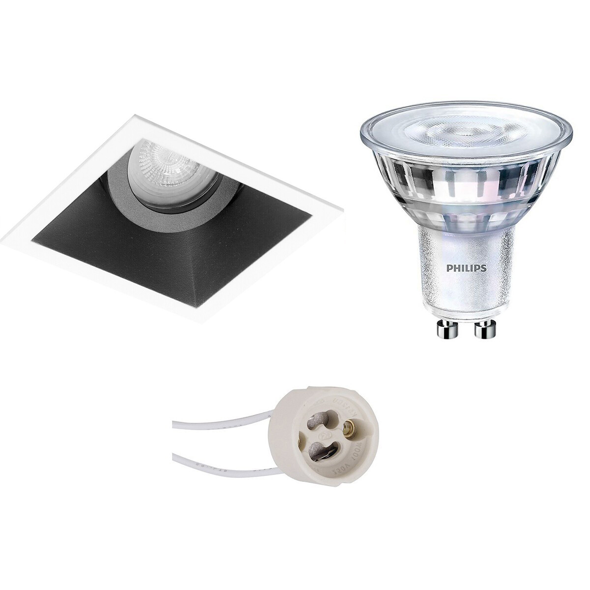 PHILIPS - LED Spot Set - SceneSwitch 827 36D - Pragmi Zano Pro - GU10 Sockel - Dimmbar - Einbau Quadratisch - Mattschwarz/Weiß - 1.5W-5W - Warmweiß 2200K-2700K - Kippbar - 93mm