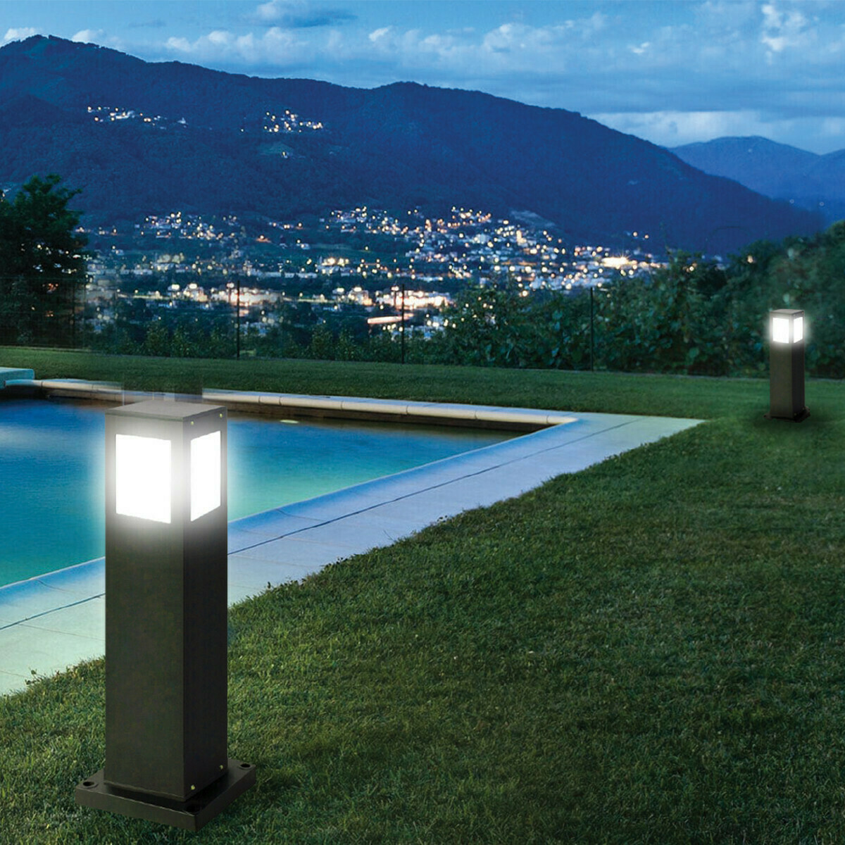 LED Gartenbeleuchtung - Stehende Außenleuchte - Kavy 5 - E27 Fassung - Quadrat - Aluminium - Philips - CorePro LEDbulb 827 A60 - 8W - Warmweiß 2700K