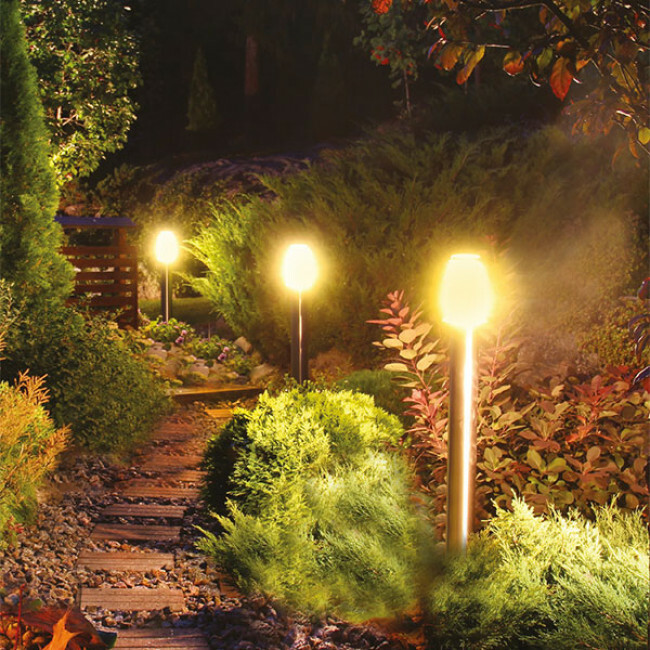 LED Gartenbeleuchtung - Stehende Außenleuchte - Kayo 3 - E27 Fassung - Rund - Edelstahl - Philips - CorePro LEDbulb 827 A60 - 5.5W - Warmweiß 2700K