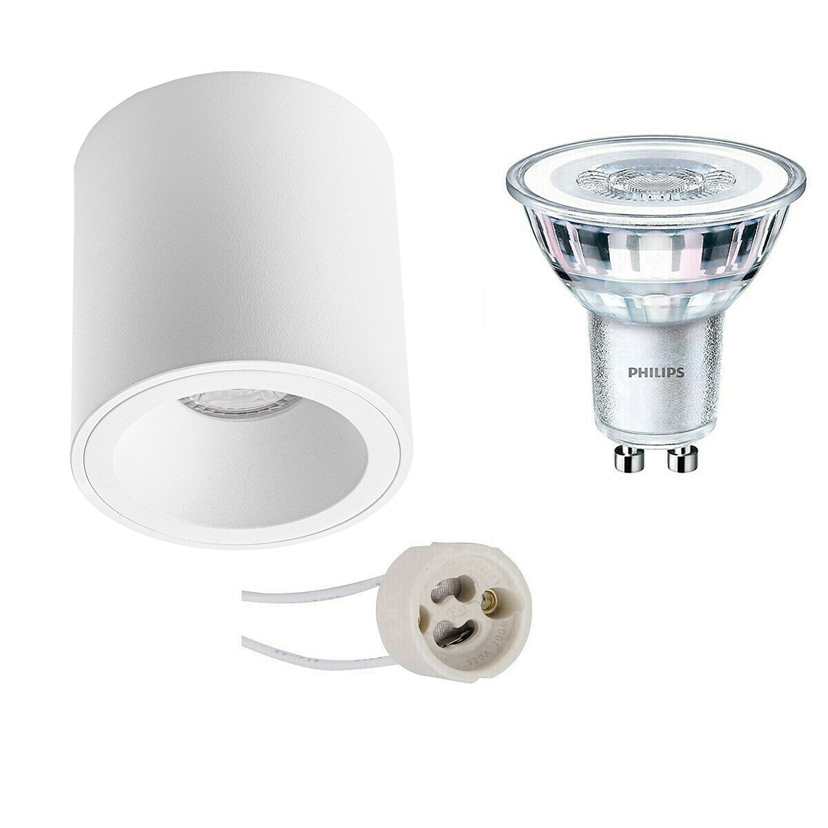 Aufbauspot Set - Pragmi Cliron Pro - GU10 Fassung - Aufbau Rund - Matt Weiß - Vertieft - Ø90mm - Philips - CorePro 827 36D - 3.5W - Warmweiß 2700K