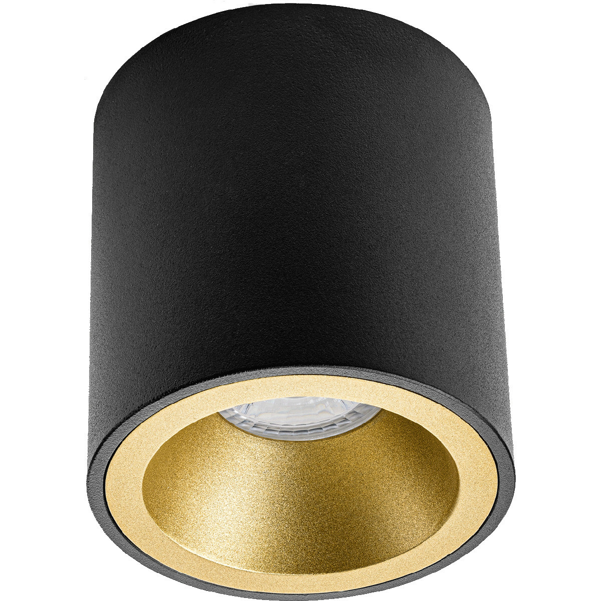 Aufbauspot Set - Pragmi Cliron Pro - GU10 Fassung - Aufbau Rund - Mattschwarz/Gold - Vertieft - Ø90mm - Philips - CorePro 827 36D - 4.6W - Warmweiß 2700K